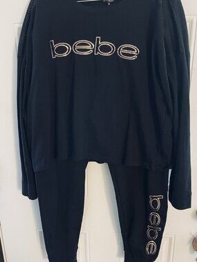 NWOT BEBE SPORT WOMENS 2 PIECE SET SIZE 4X BLACK SEQUIN LOGO